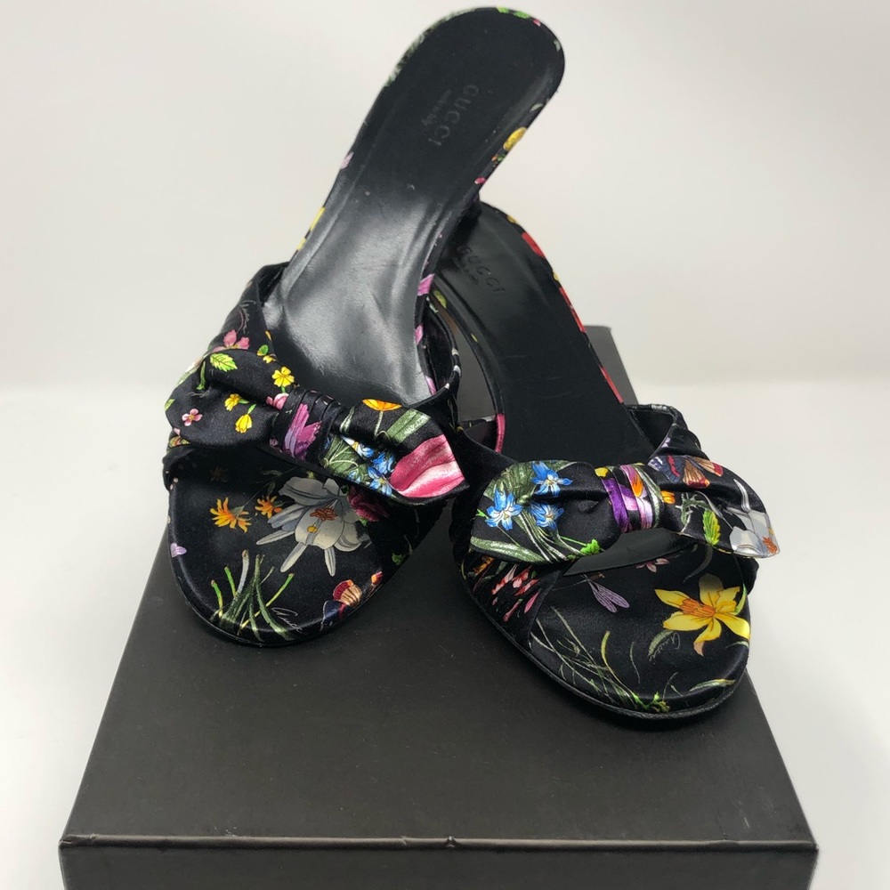 GUCCI Sandal 👡 Sand Tess S Cuoio 1096 Raso Flora Small Nero - Size 7.5
